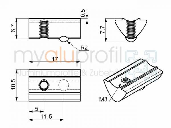 Slot nut with web Slot 6 I-Type M3 Stainless steel